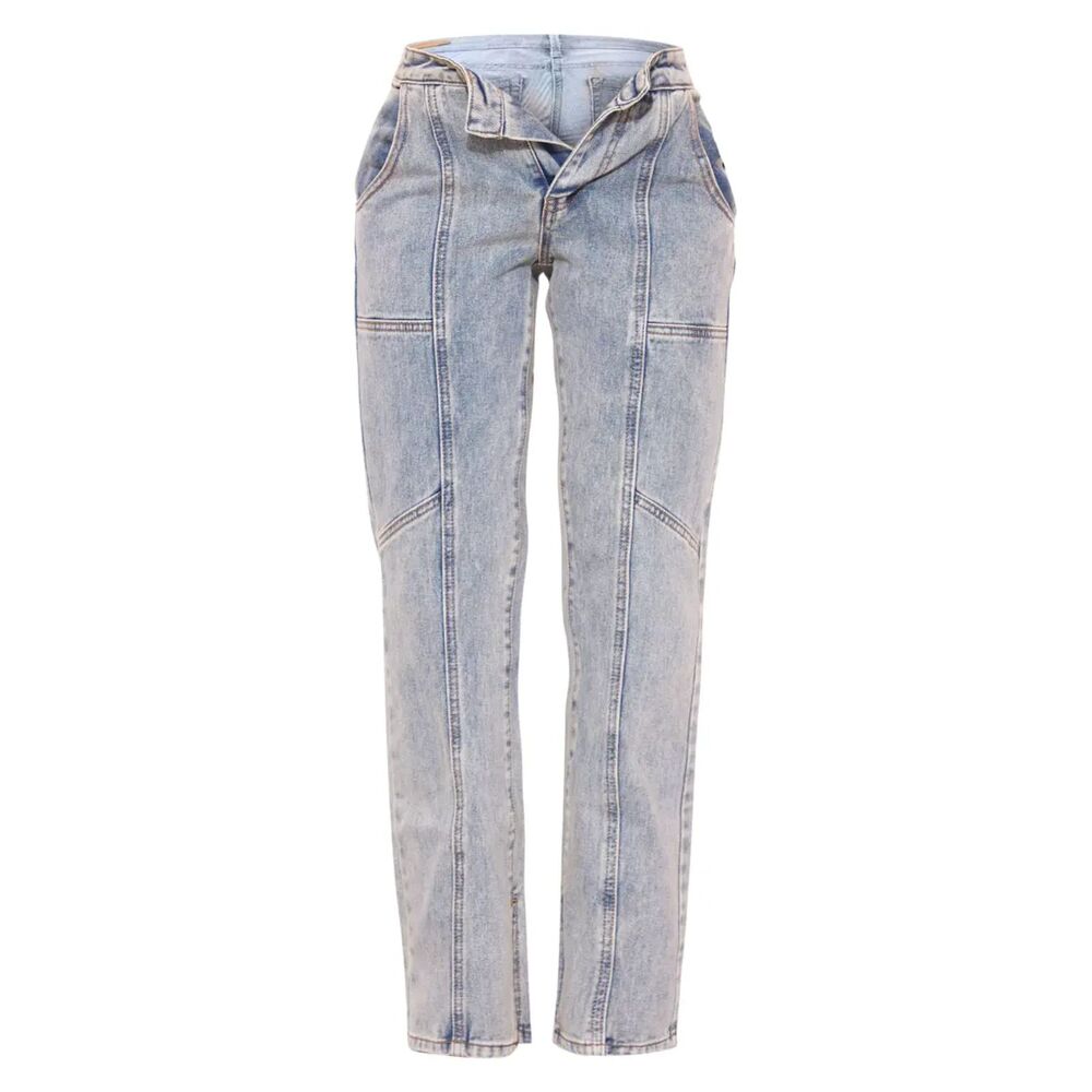 PLT Pretty Little Thing Jeans Foldover Waist Front Seams Size 0 Vintage Wash NEW - Picture 8 of 9